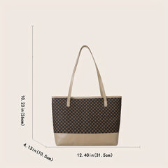 Vintage Geometric Print Tote Bag Large Capacity Retro Shoulder Bag