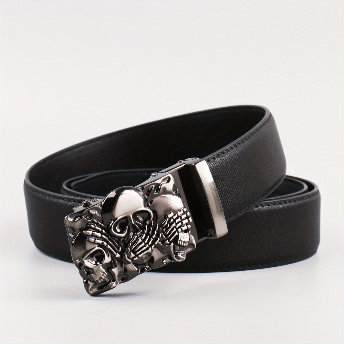 Men's Skull Alloy Automatic Buckle PU Belt