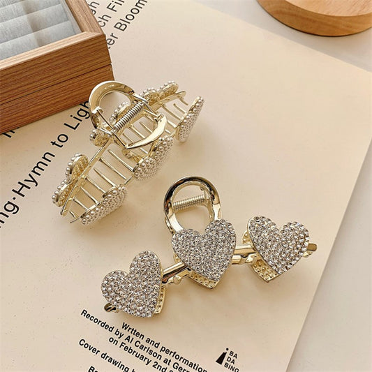 Gold Heart Rhinestone Hair Clips Strong Hold Great For Thick Thin Curly Hair