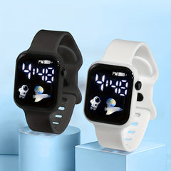 2pcs Astronaut Pattern LED Screen Electronic Watch for Boys Girls Teens