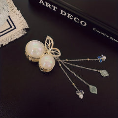 Faux Pearl Cherry Hair Claw Chain Tassel Nonslip Claw for Women Girls