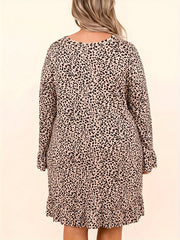  Leopard Print Ruffle Trim Flounce Sleeve Dress