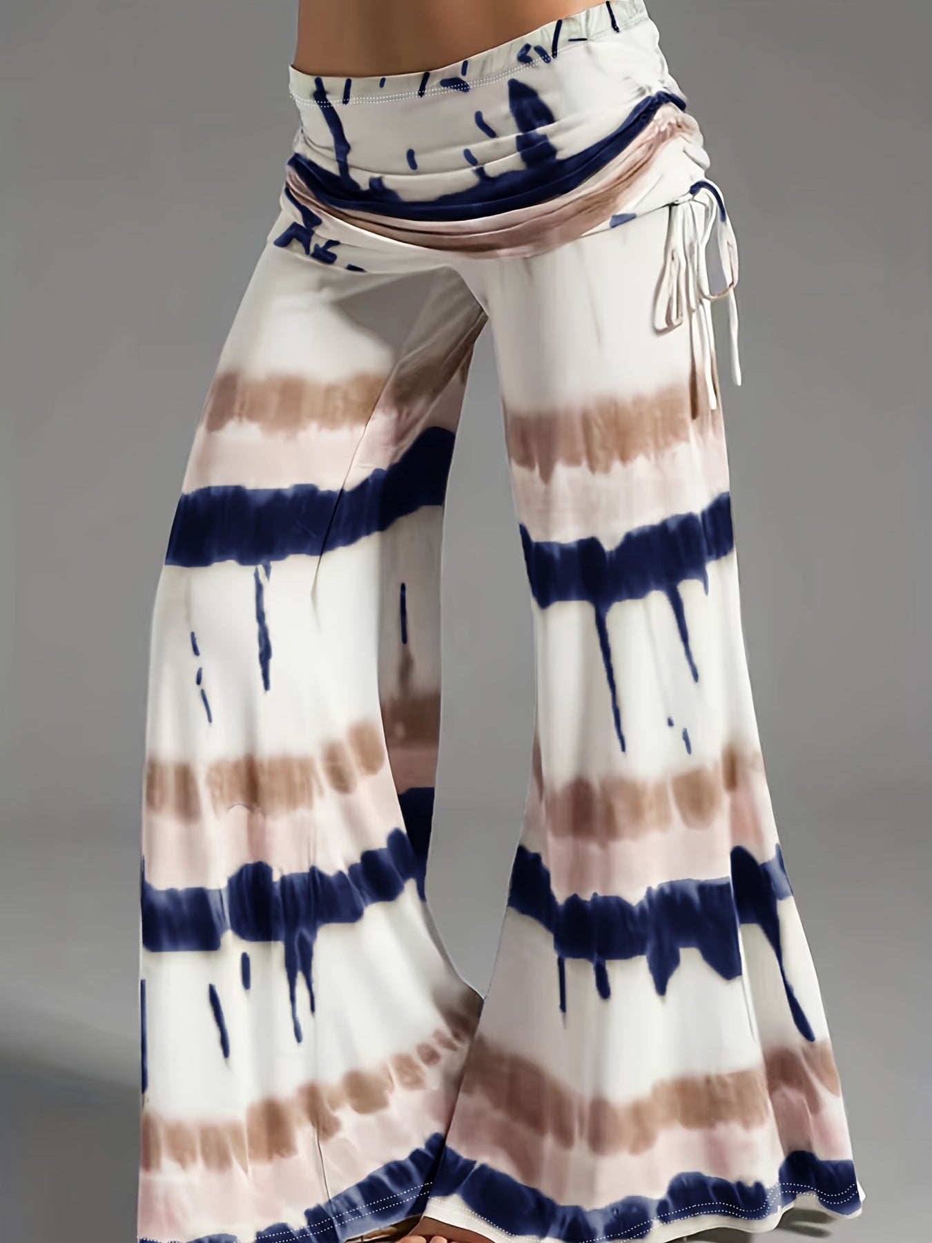  Tie Dye Ruched High Rise Wide Leg Trousers