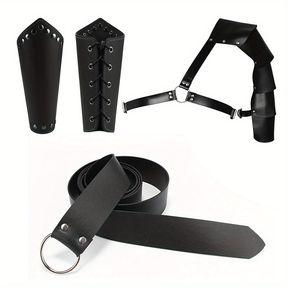 3pcs Knight Costume Accessories Sets Men's Belt Shoulder Strap Wrist Guard