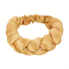 Golden Satin Twisted Braided Headband Women Turban Elastic 