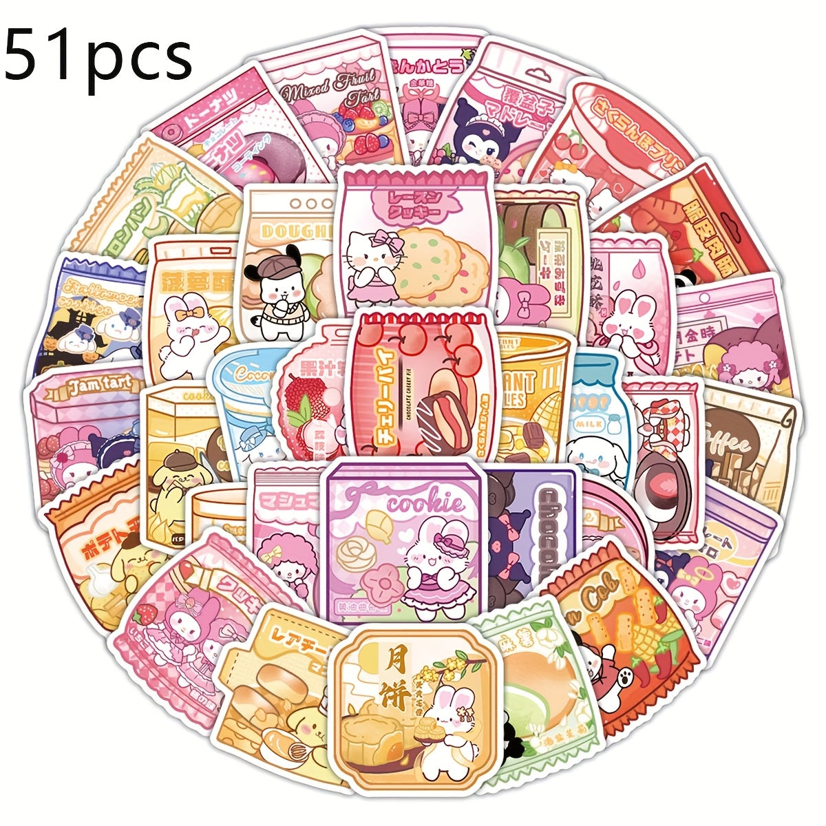51pcs Cartoon Snack Pack Stickers Waterproof Vinyl Self Adhesive Irre