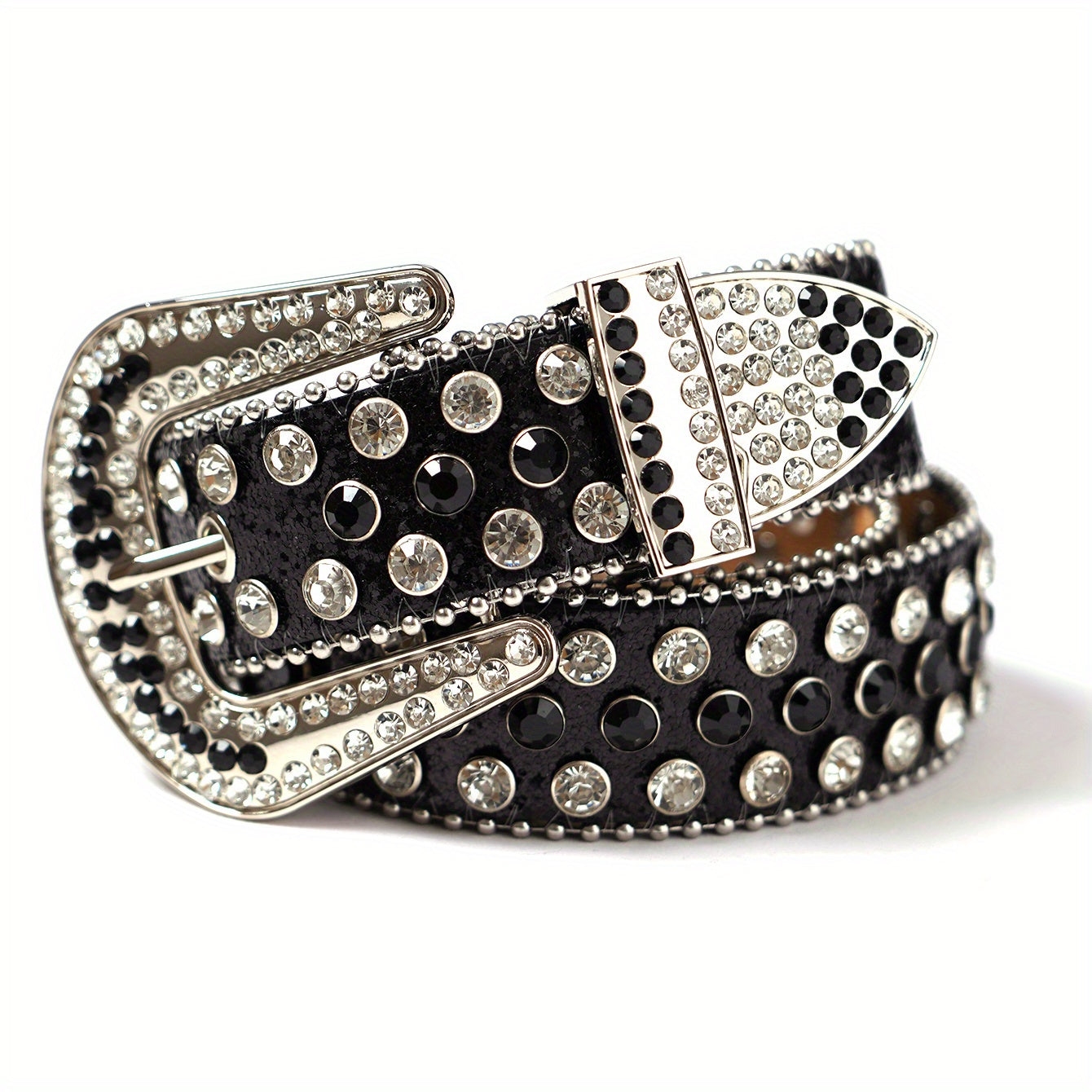 Sparkle Studded Rhinestone PU Leather Cowboy Belt