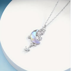 Moonstone Star Pendant Necklace Delicate Moon Splash Star River