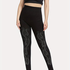 Paisley Rhinestone Skinny Leggings Casual Stretchy Leggings