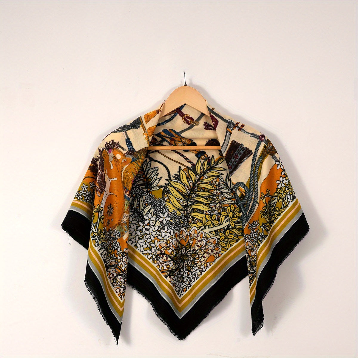 Vintage Floral Print Square Scarf Tassel Shawl Casual Windproof Head Wrap