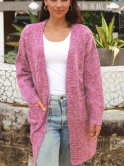  Solid Knitted Long Sleeve Open Front Cardigan With Pockets
