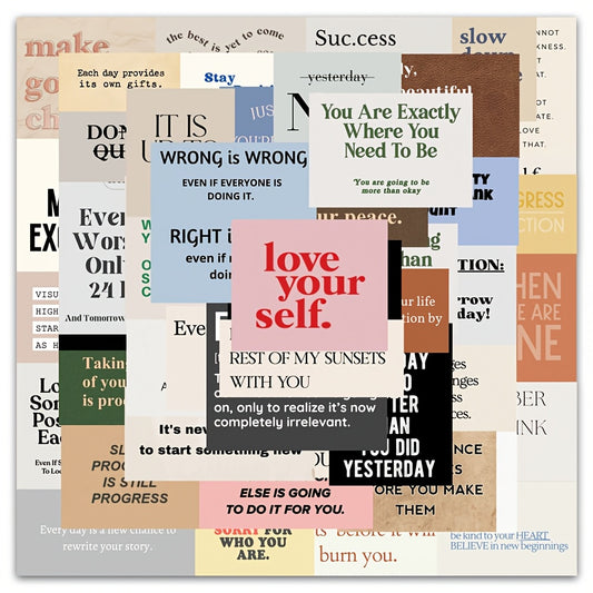Vintage Quote Stickers Self Adhesive in Pastel Colors Beige Green Red Brown Pink