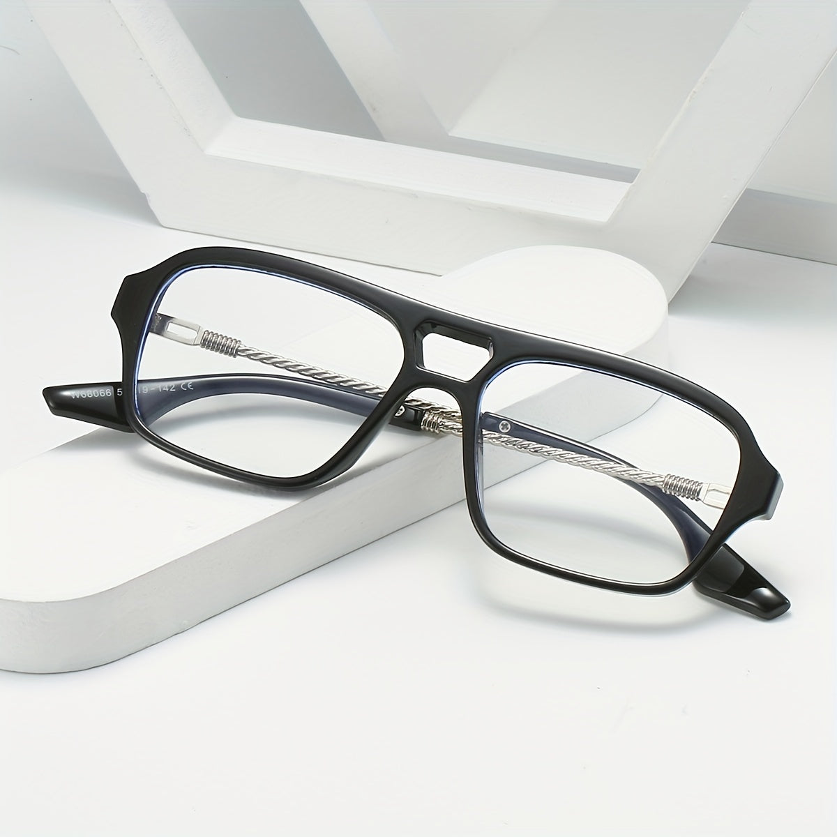 Men's Double Beam Hollow Frame Glasses Anti Light Flat Mirror