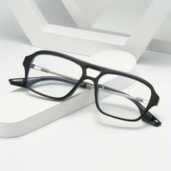 Men's Double Beam Hollow Frame Glasses Anti Light Flat Mirror