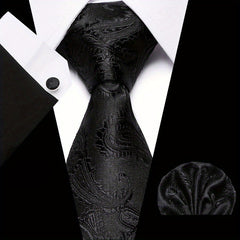 Men's Plaid Handkerchief Cufflink, Necktie, Pocket Squares Set