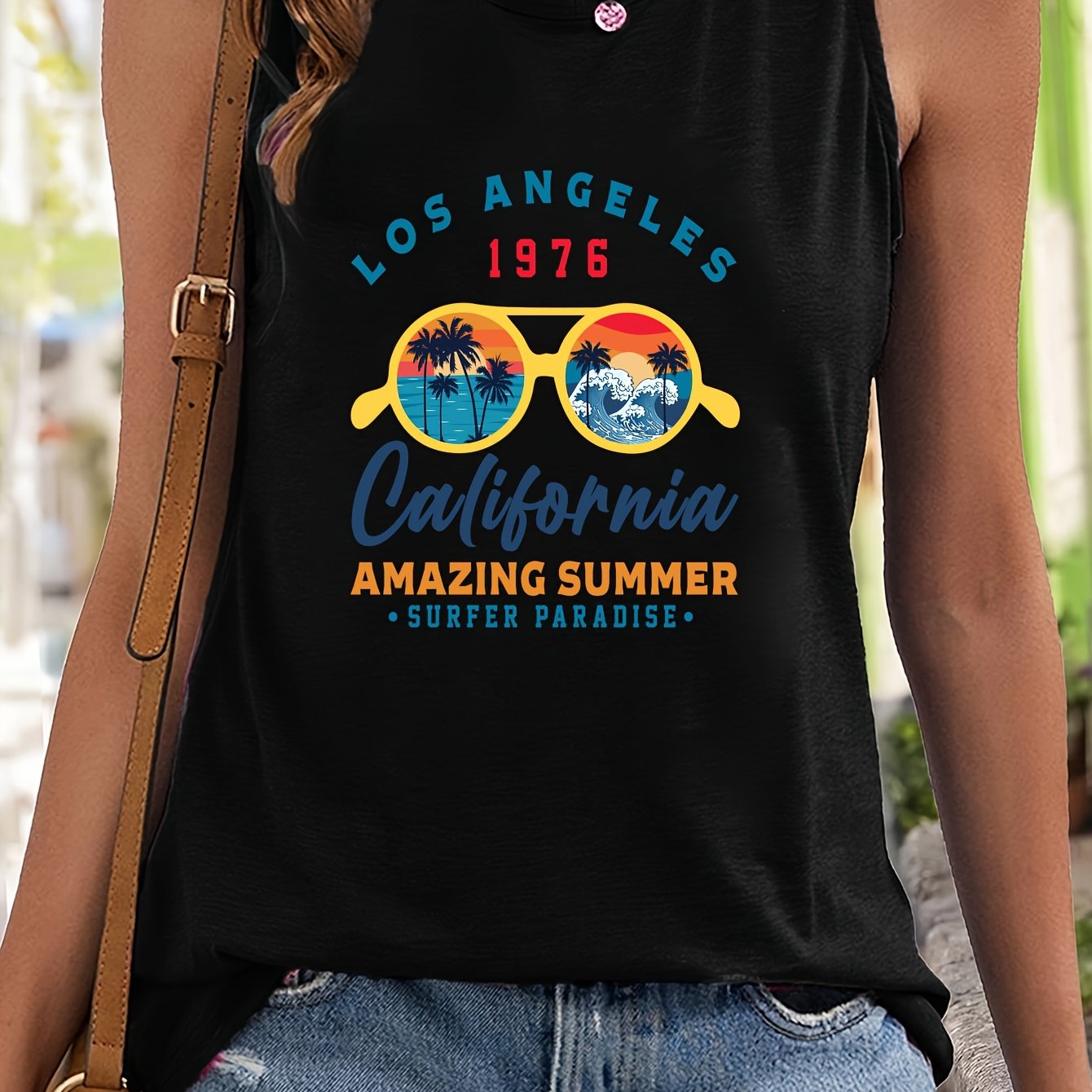 Glasses & Trees Pattern Stretchy Sports Vest Round Neck Sleeveless Casual Top
