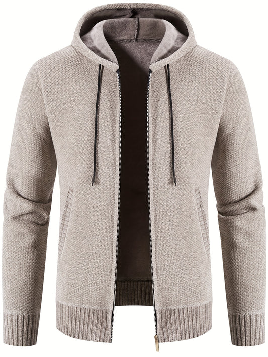 Men's Full Zip Casual Fleece Lined Hooded Cardigan Jacket Coat