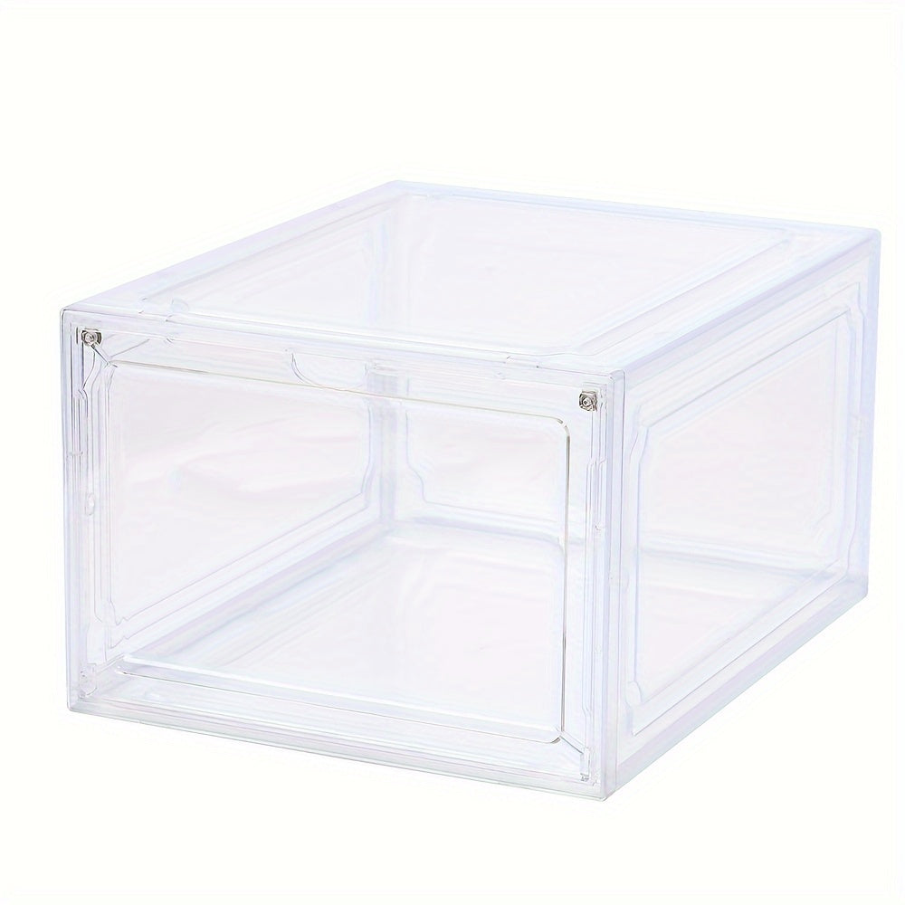 2pcs Plastic Transparent Shoes Storage Box - Stackable Organizer