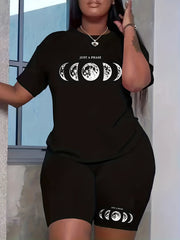  Moon & Letter Print Top & Shorts 2 Piece Set