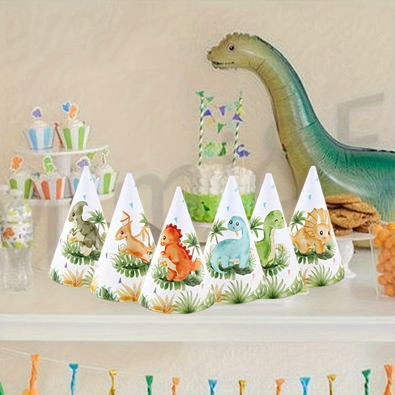 6pcs Dinosaur & Jungle Themed Paper Hats for Parties & Showers