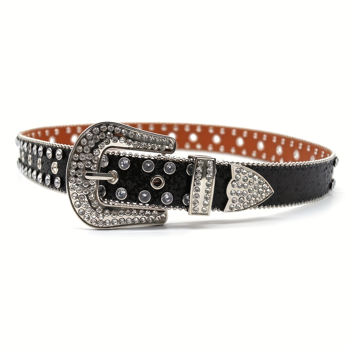 Sparkle Studded Rhinestone PU Leather Belt for Jeans Dress