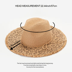 Leopard Raw Edge Fedora Staw Hat Tassel Cowboy Hats For Women