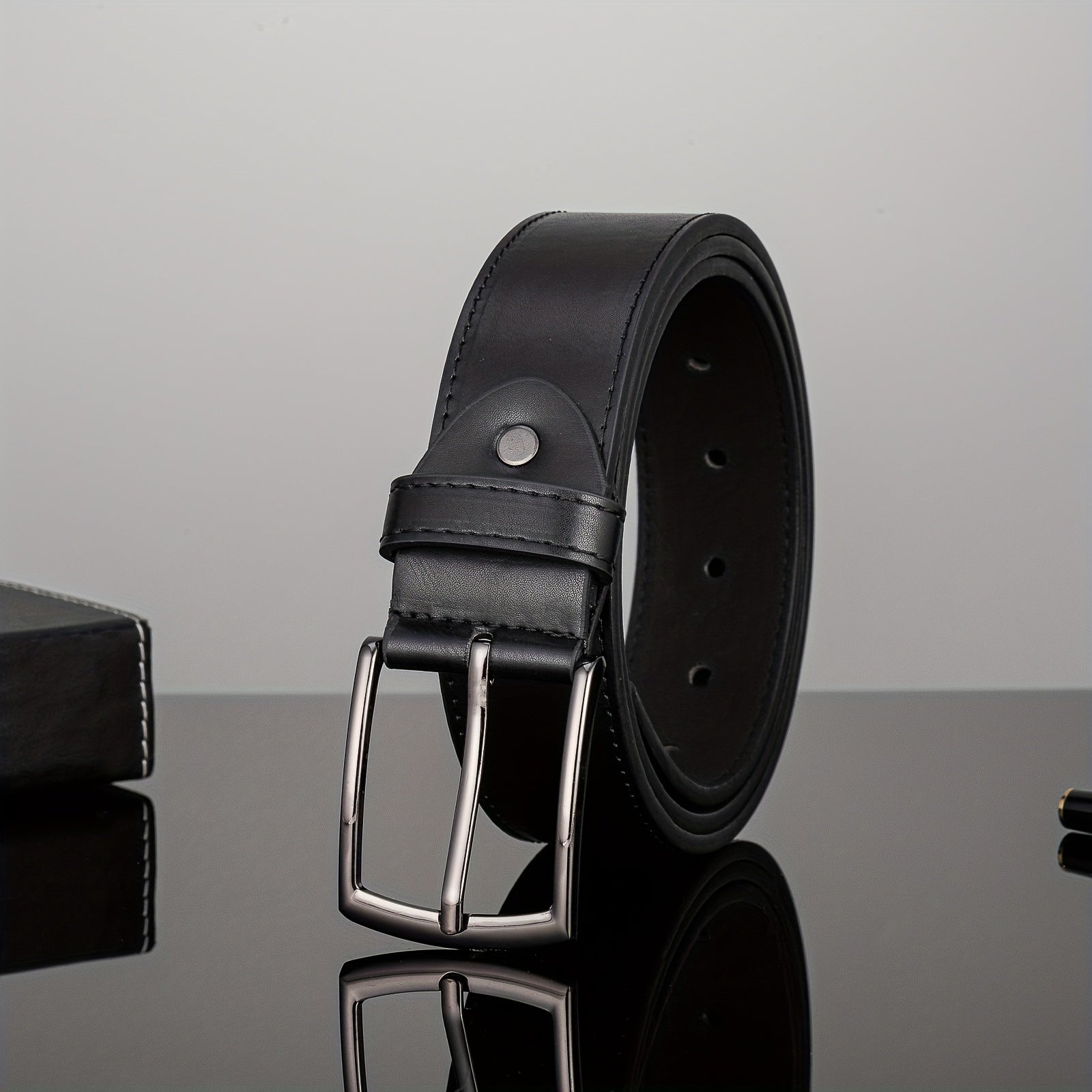 High End Embossed Sports Square Casual Belt PU Men's Leather Belt