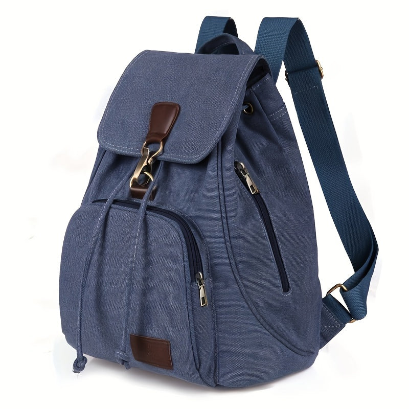 Retro Canvas Flap Backpack Drawstring School Bag Travel Hiking