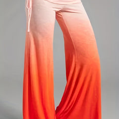 Plus Ombre Print Foldover Waist Drawstring Ruched Flared Leg Pants