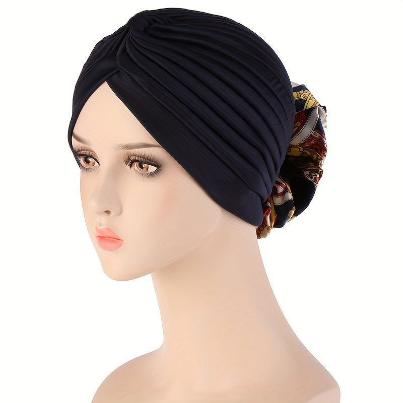 Pleated Turban Hat Ruffle Silk Flower Beanie Cap Head Wrap Bonnet Chemo Hats