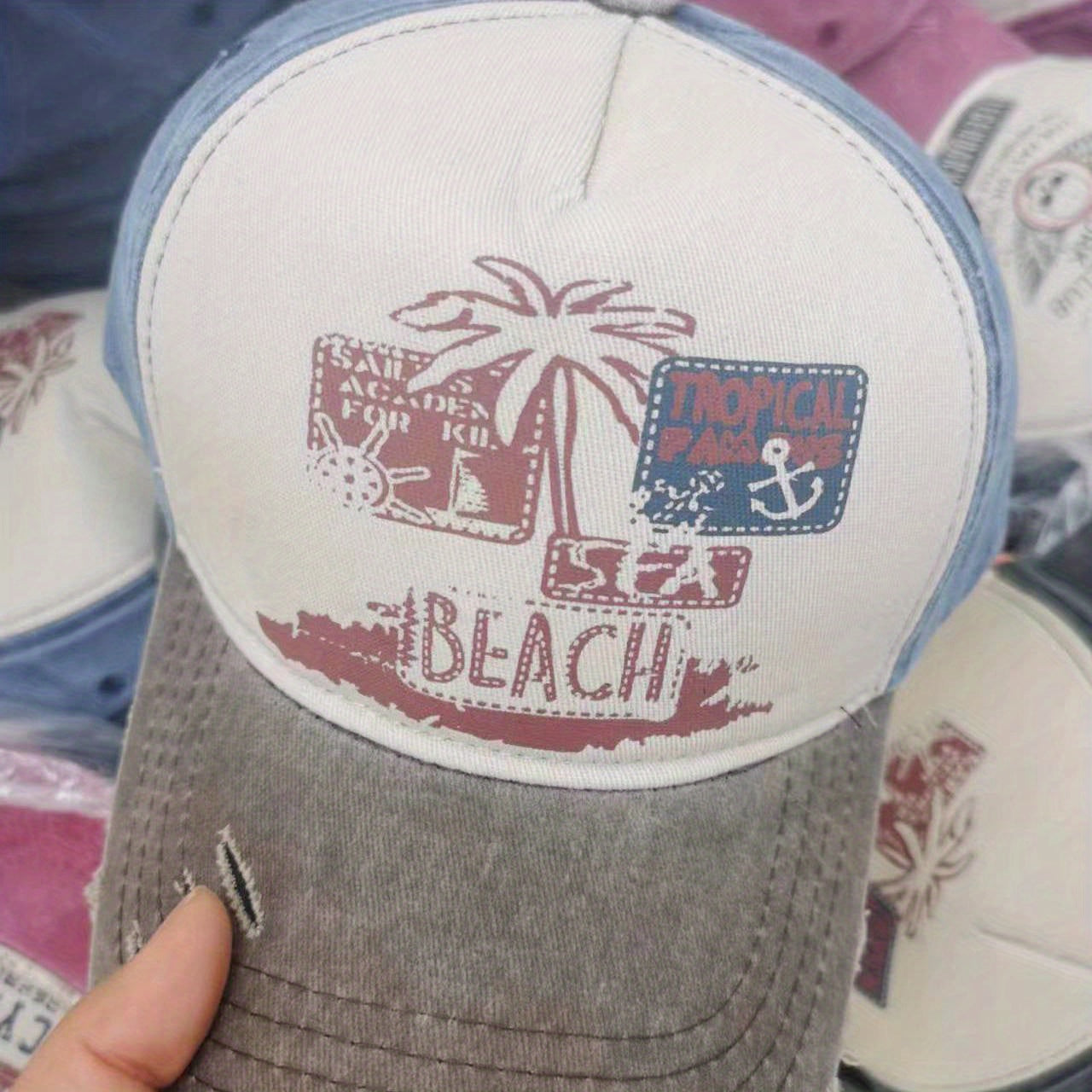 Graffiti Print Baseball Cap Washed Distressed Cap