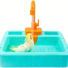 Automatic Parrot Bath Tub with Faucet for Clean Birds