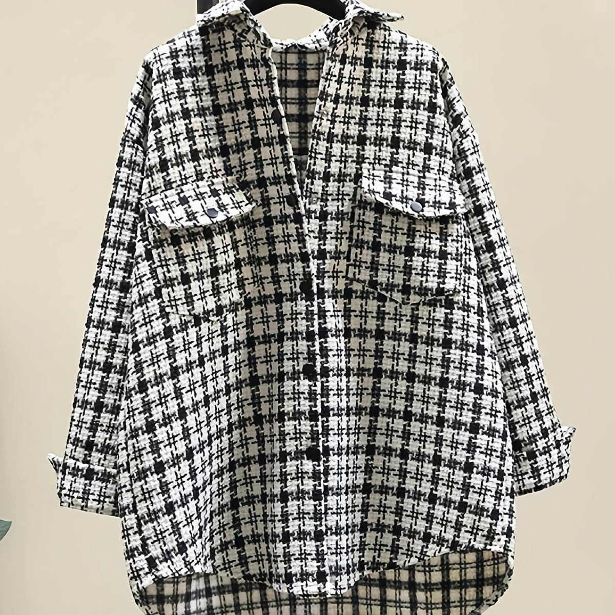 Tweed Plaid Drop Shoulder Jacket for Fall & Winter