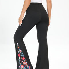  Colorblock Floral Print High Rise Flared Leg Trousers