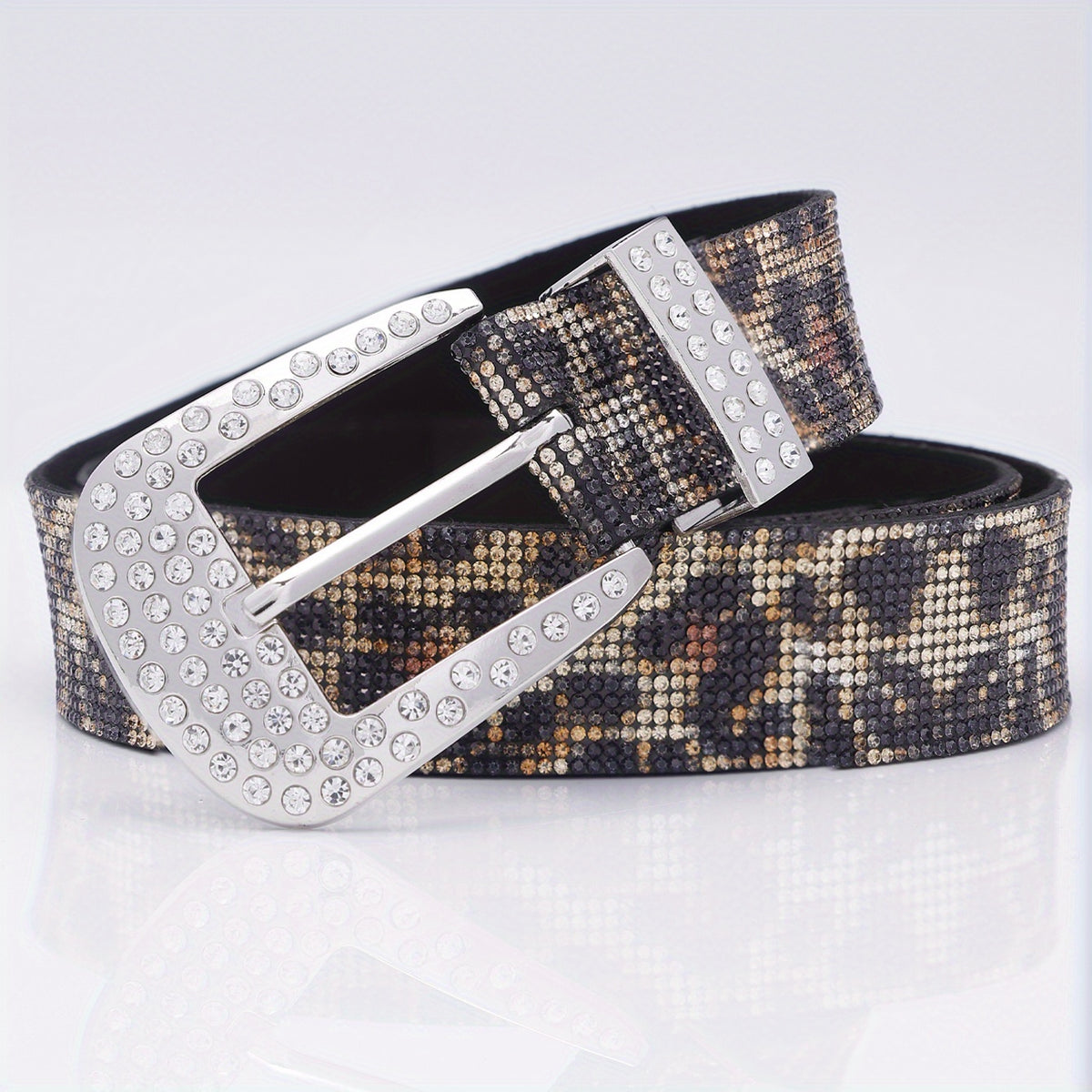 Vintage Rhinestone Leopard Belt Hip Hop Jeans Pants Belt Y2K Pin Buckle Belts