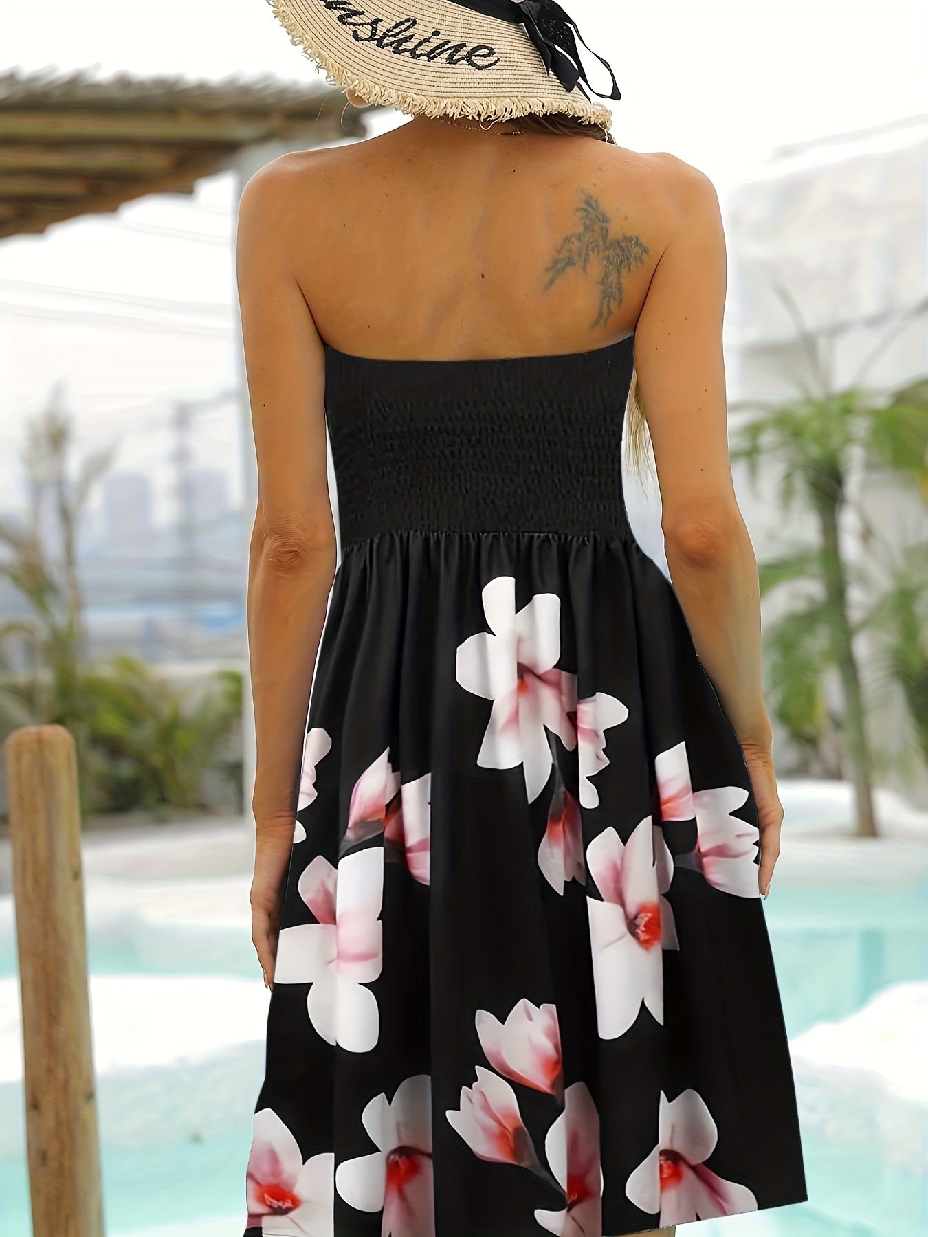 Floral Print Tube Dress Backless Casual Spring Summer