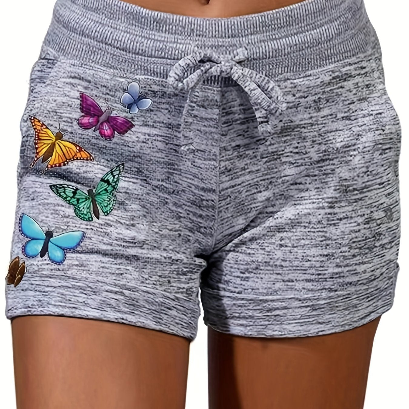 Butterfly Pattern Drawstring Shorts Women's Casual Dual Pockets Shorts