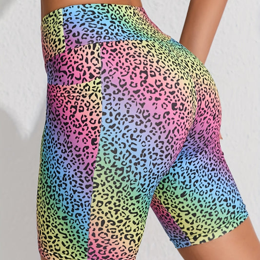 Leopard Print Hip Lifting Yoga Shorts High Waist Workout Biker Shorts