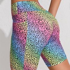 Leopard Print Hip Lifting Yoga Shorts High Waist Workout Biker Shorts