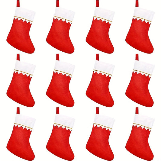6pcs Felt Christmas Socks Red Non-woven Golden Trim Fireplace Hanging