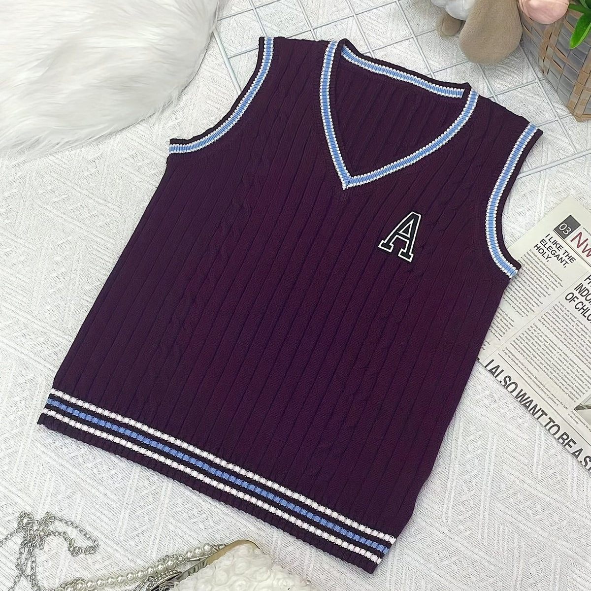 Youth V Neck Knitted Vest Uniform Varsity Style