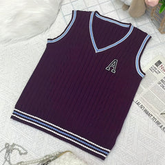 Youth V Neck Knitted Vest Uniform Varsity Style
