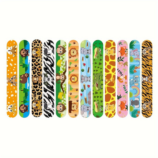 12Pcs Safari Slap Wristbands Animal Print Favors for Party Supplies