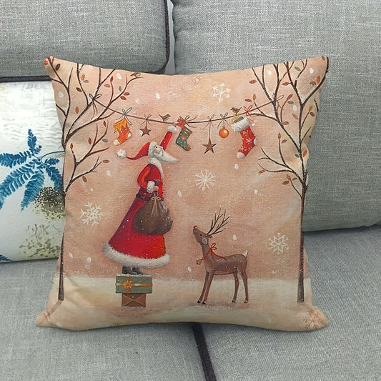 Linen Christmas Cushion Cover Xmas Decorations Without Pillow 45x45cm