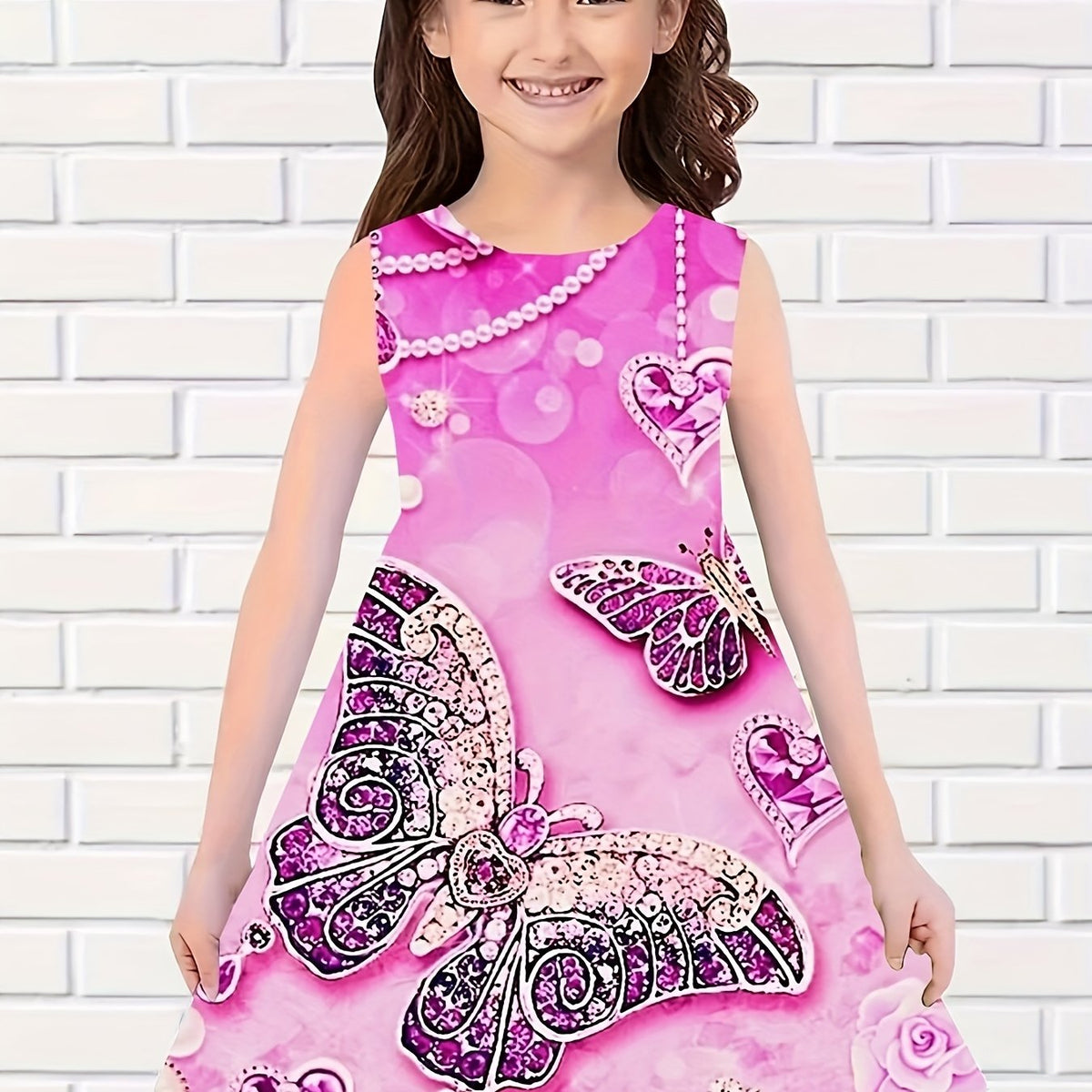 Girls Butterfly Sleeveless Dress Cute Summer Dress