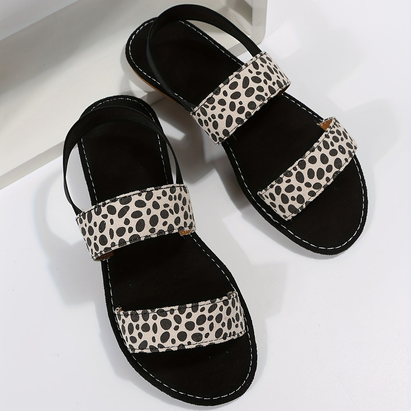 Leopard Print Flat Sandals Elastic Strap Slip-On Outdoor Shoes