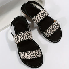 Leopard Print Flat Sandals Elastic Strap Slip-On Outdoor Shoes