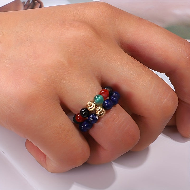 Natural Bead Ring 18k Plated Waterish Stacking Jewelry
