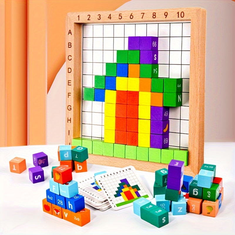 Wooden Counting Blocks Set Number Puzzle Cubes Educational Toy