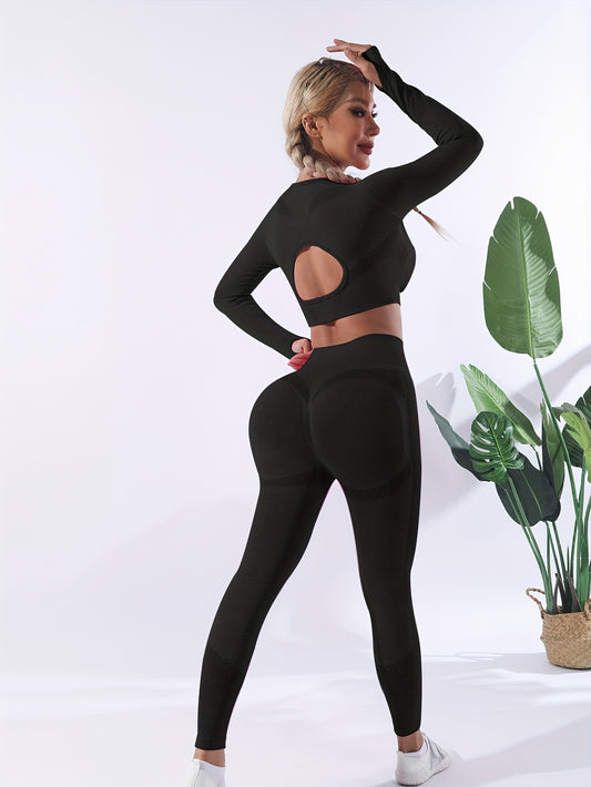 Women's Casual Sports Set Crop Top & High Waist Yoga Leggings